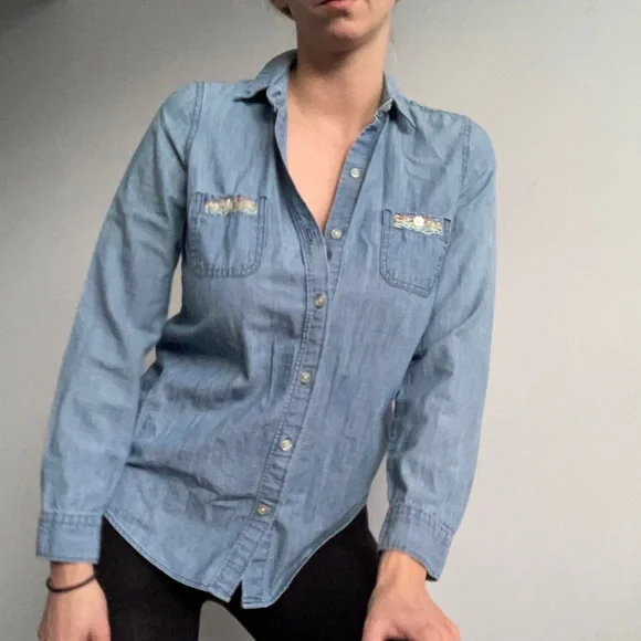 Custom Embroidered Jean Button Up - Picture 2 of 5